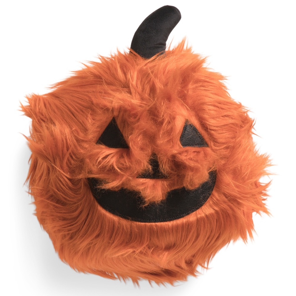 Cupcakes and Cashmere ORANGE Pumpkin Fuzzy Faux Fur Throw Pillow